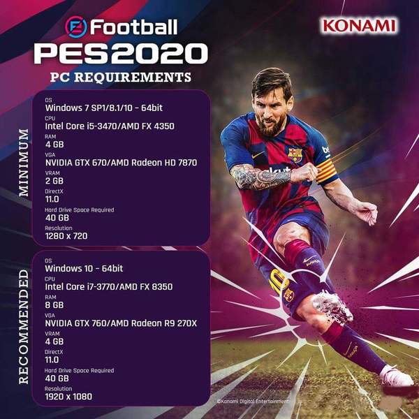 《实况足球2020》PC配置需求公布 最低仅需GTX 670