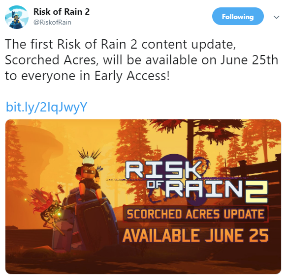 《雨中冒险2》6月25日大型更新 新角色登陆“焦土”