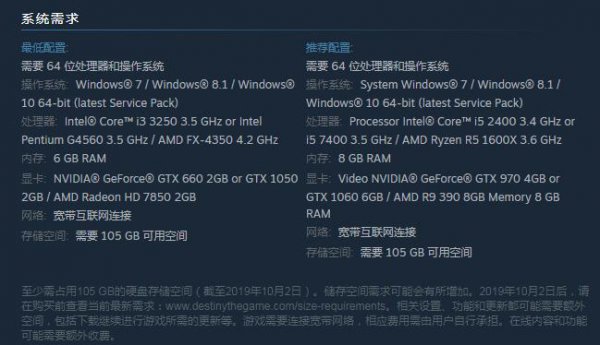 《命运2》Steam版预载开启 体积庞大需105G硬盘空间